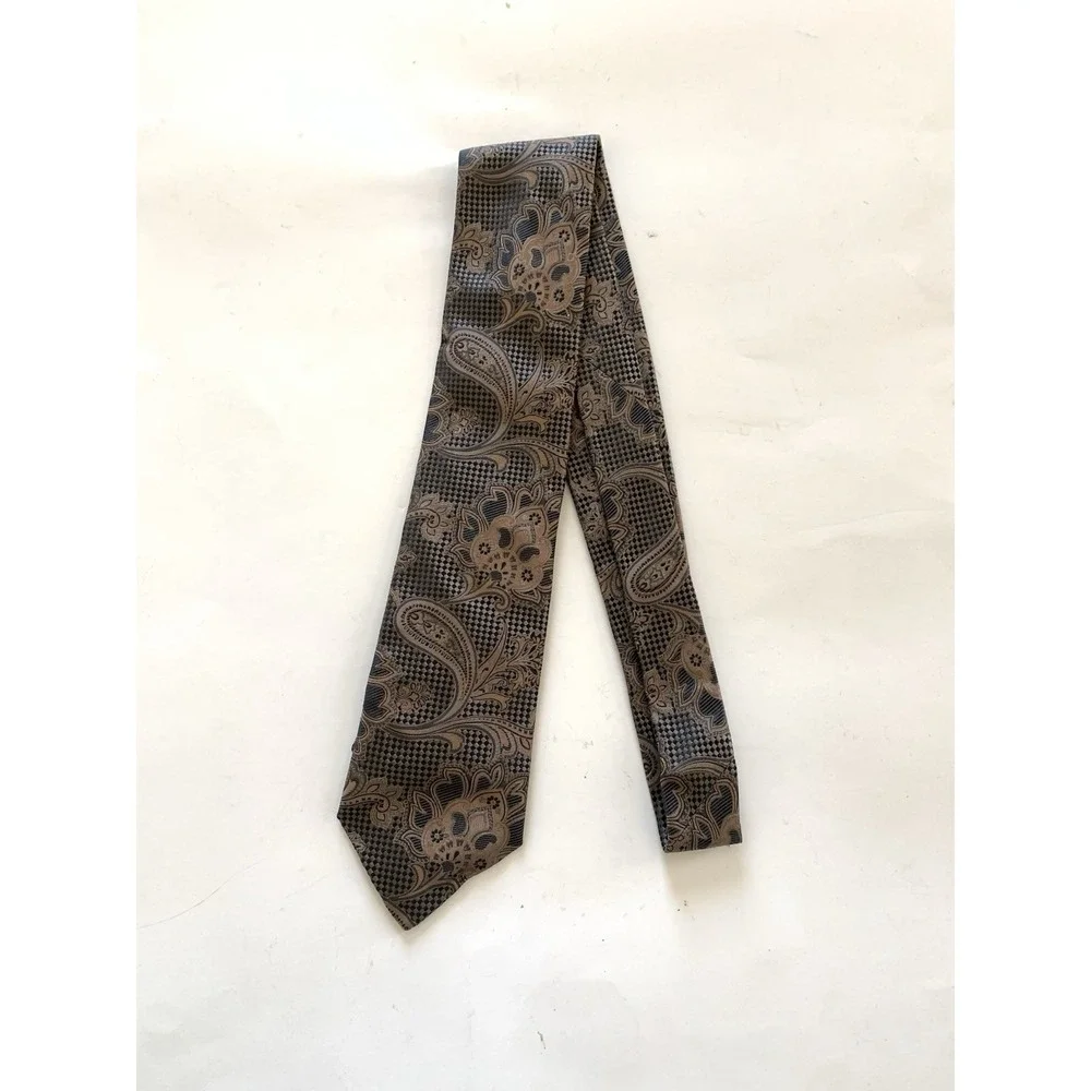 XMI Platinum Italian Silk Tie Men Brown Paisley Floral Jacquard Necktie 58